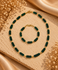 Parure en jade vert profond – collier et bracelet avec séparateurs dorés