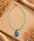 Collier en perles d'amazonite turquoise avec pendentif goutte en turquoise naturelle