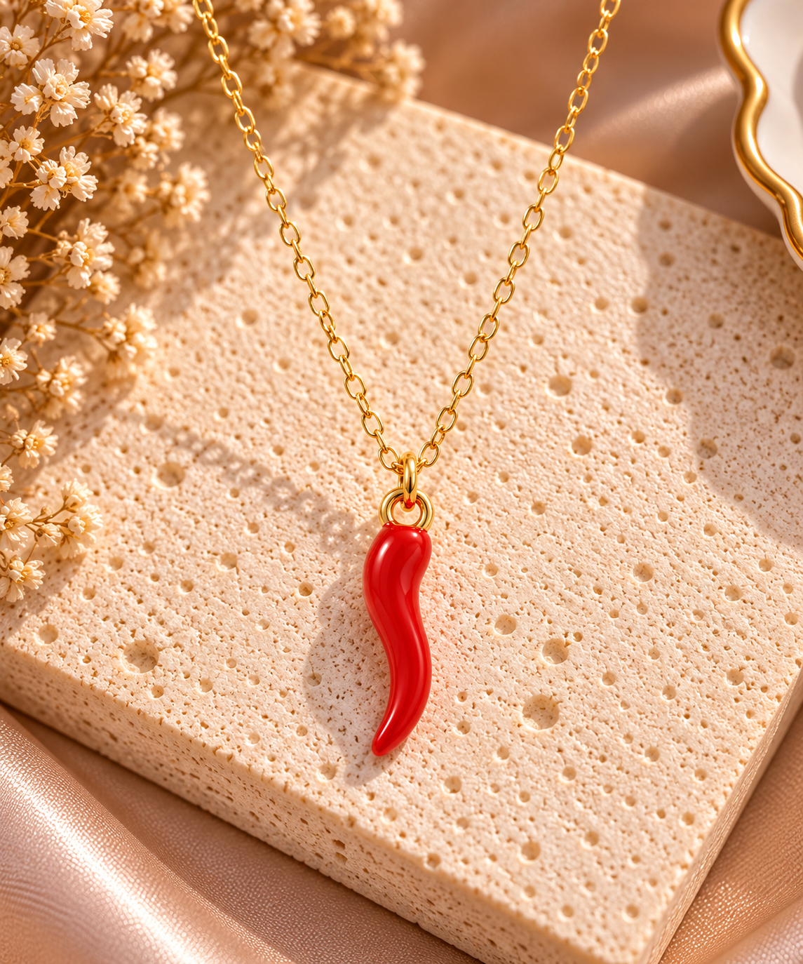Collier Chili à chaîne dorée avec pendentif en forme de piment rouge